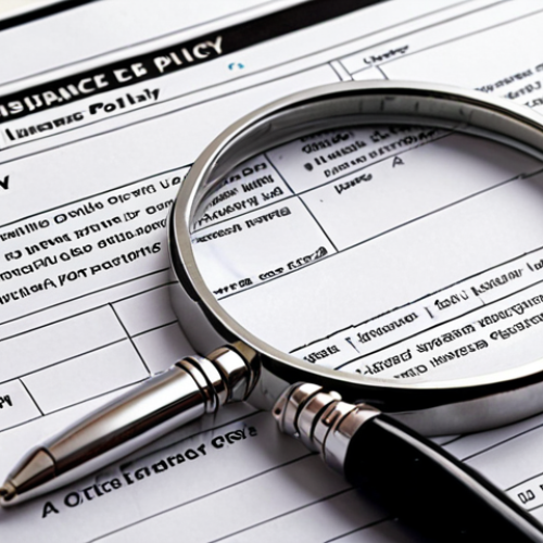 **Analyzing an insurance policy:** A close-up shot of an insurance policy document with highlighted sections, a magnifying glass, and a pen, emphasizing thorough review and understanding.