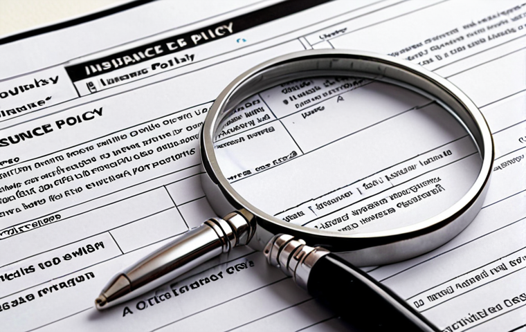 **Analyzing an insurance policy:** A close-up shot of an insurance policy document with highlighted sections, a magnifying glass, and a pen, emphasizing thorough review and understanding.