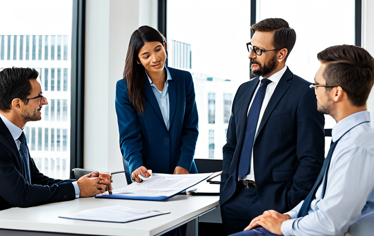 **Image Prompt:** A diverse team of actuaries and reinsurance professionals collaborating in a modern office. They are reviewing risk models and discussing strategies for managing financial exposure. The scene conveys expertise and teamwork. Everyone is fully clothed in professional attire. Safe for work, appropriate content, family-friendly, perfect anatomy, correct proportions, natural pose, high quality.