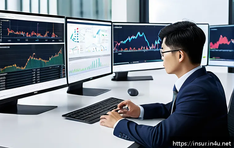 보험계리사 실무 기술 습득법 - A professional insurance actuary at work in a modern office environment, analyzing complex financial...
